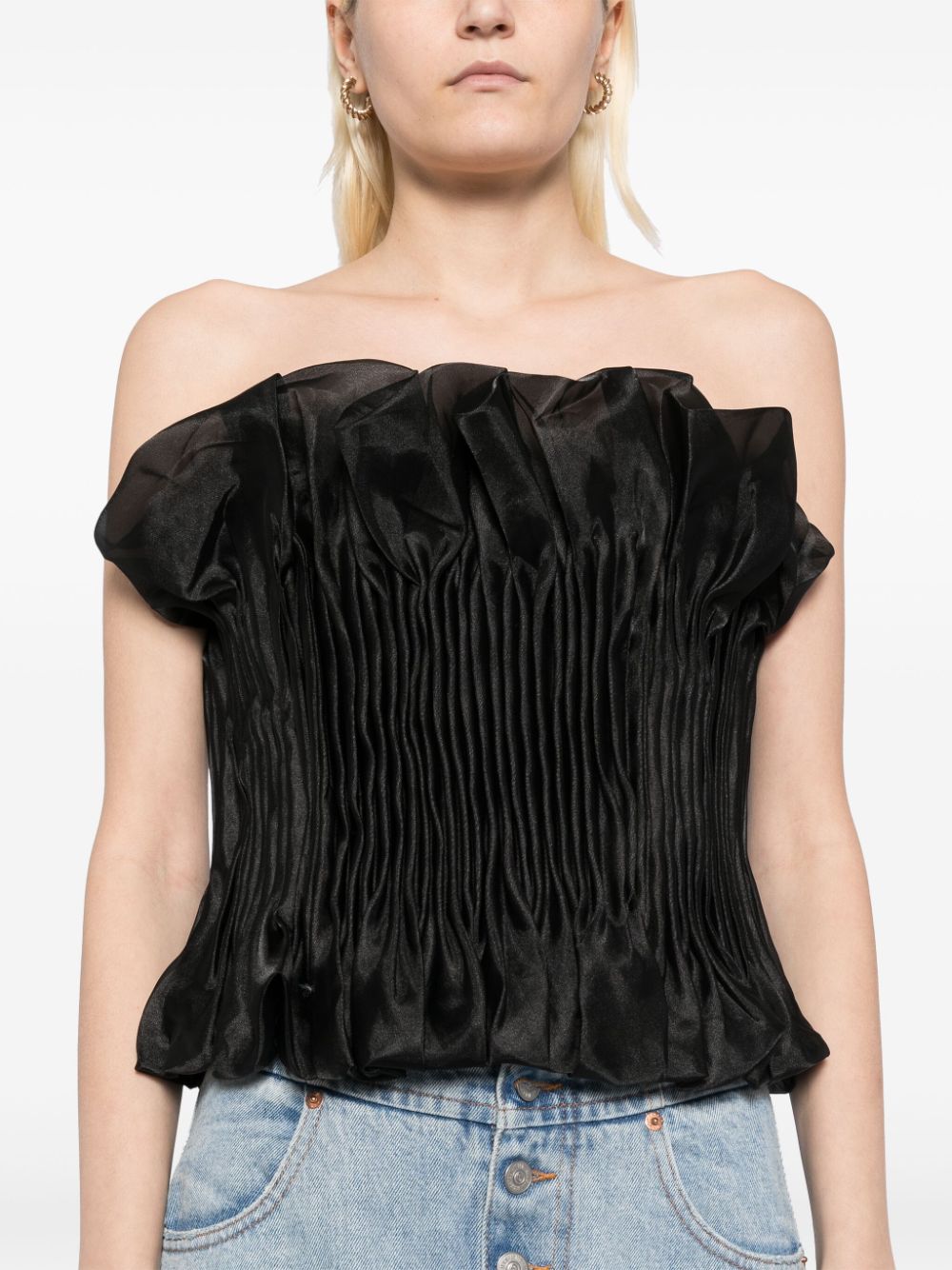 Flowering Girl Women print ruffle trim top in black