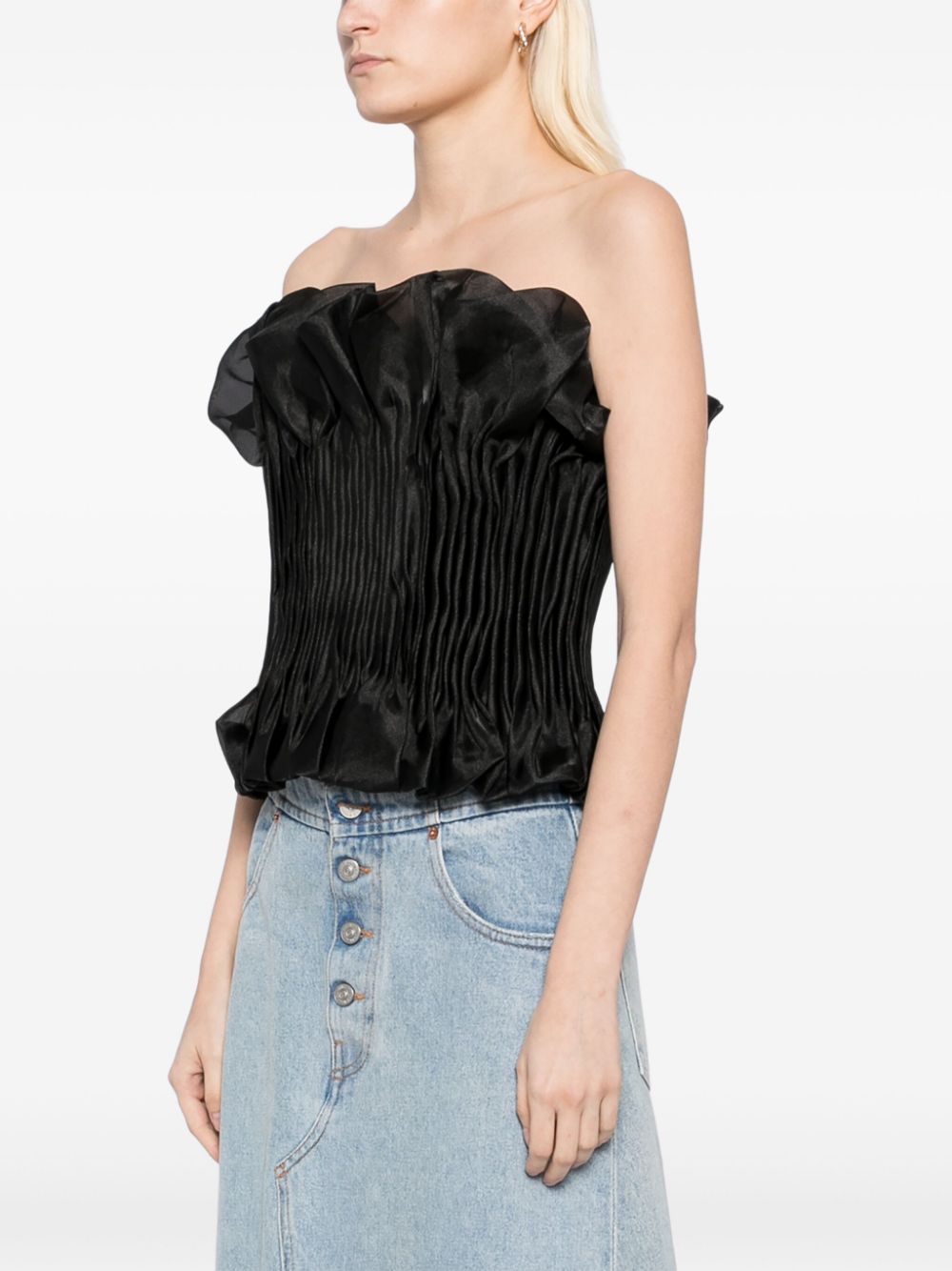 Flowering Girl Women print ruffle trim top in black