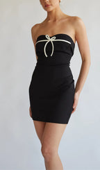 Flowering Girl Women Strapless Bow Bodycon Mini Dress