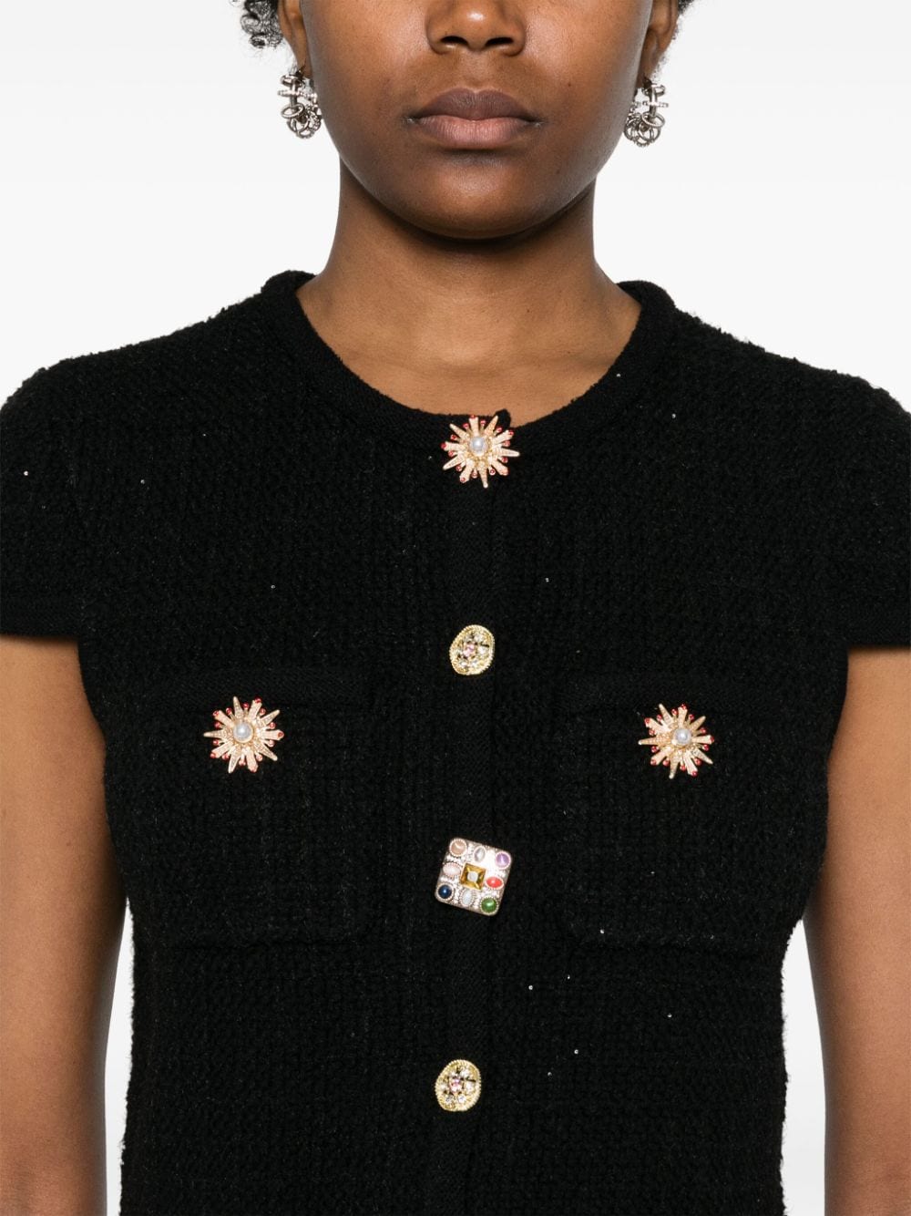 Flowering Girl Women crystal embellished-buttons cardigan in black