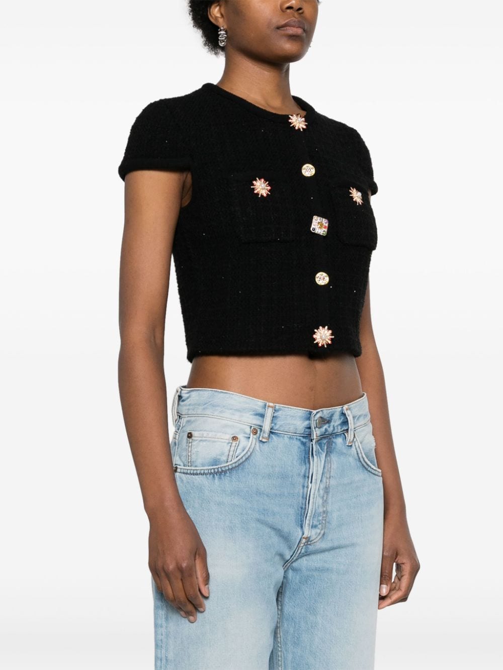 Flowering Girl Women crystal embellished-buttons cardigan in black