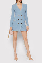 Flowering Girl Women Caroline Knit Metal Bottom Mini Dress In Blue