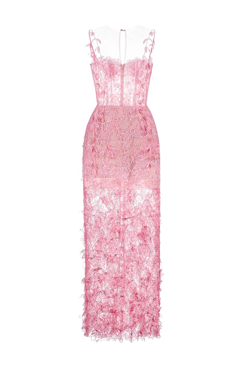 Flowering Girl Women PINK BEADED LACE PENCIL MIDI DRESS