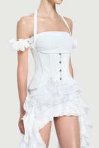 Flowering Girl Women elva halter three-dimensional flower irregular tassel mini dress in white