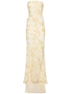 Flowering Girl Women Embroidered Strapless Gown In Apricot