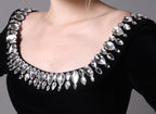 Flowering Girl Women black crepe gown with crystal neckline