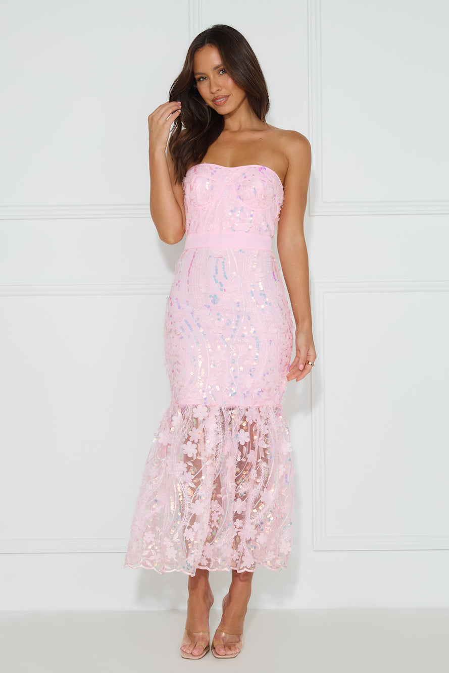 Flowering Girl Women Girly Charms Strapless Midi Dress Pink