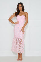 Flowering Girl Women Girly Charms Strapless Midi Dress Pink