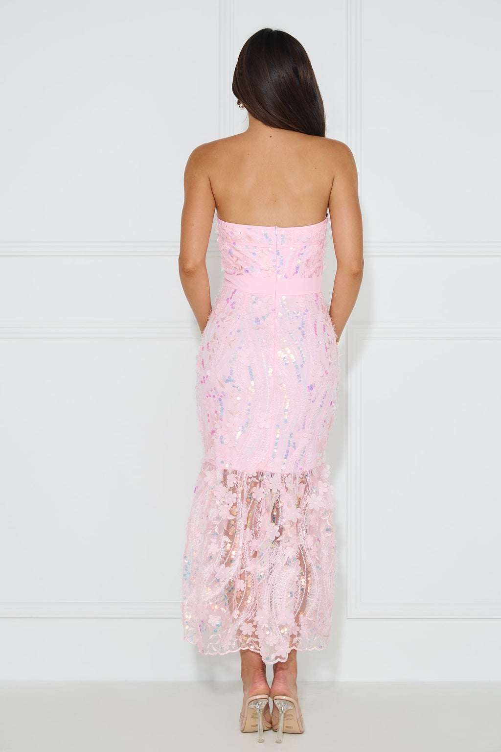 Flowering Girl Women Girly Charms Strapless Midi Dress Pink