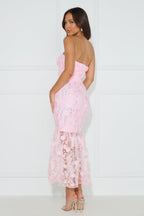 Flowering Girl Women Girly Charms Strapless Midi Dress Pink