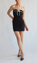 Flowering Girl Women Strapless Bow Bodycon Mini Dress