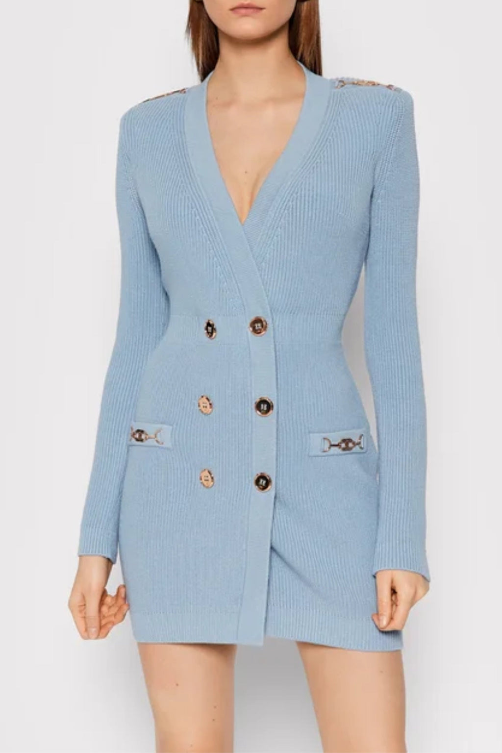 Flowering Girl Women Caroline Knit Metal Bottom Mini Dress In Blue