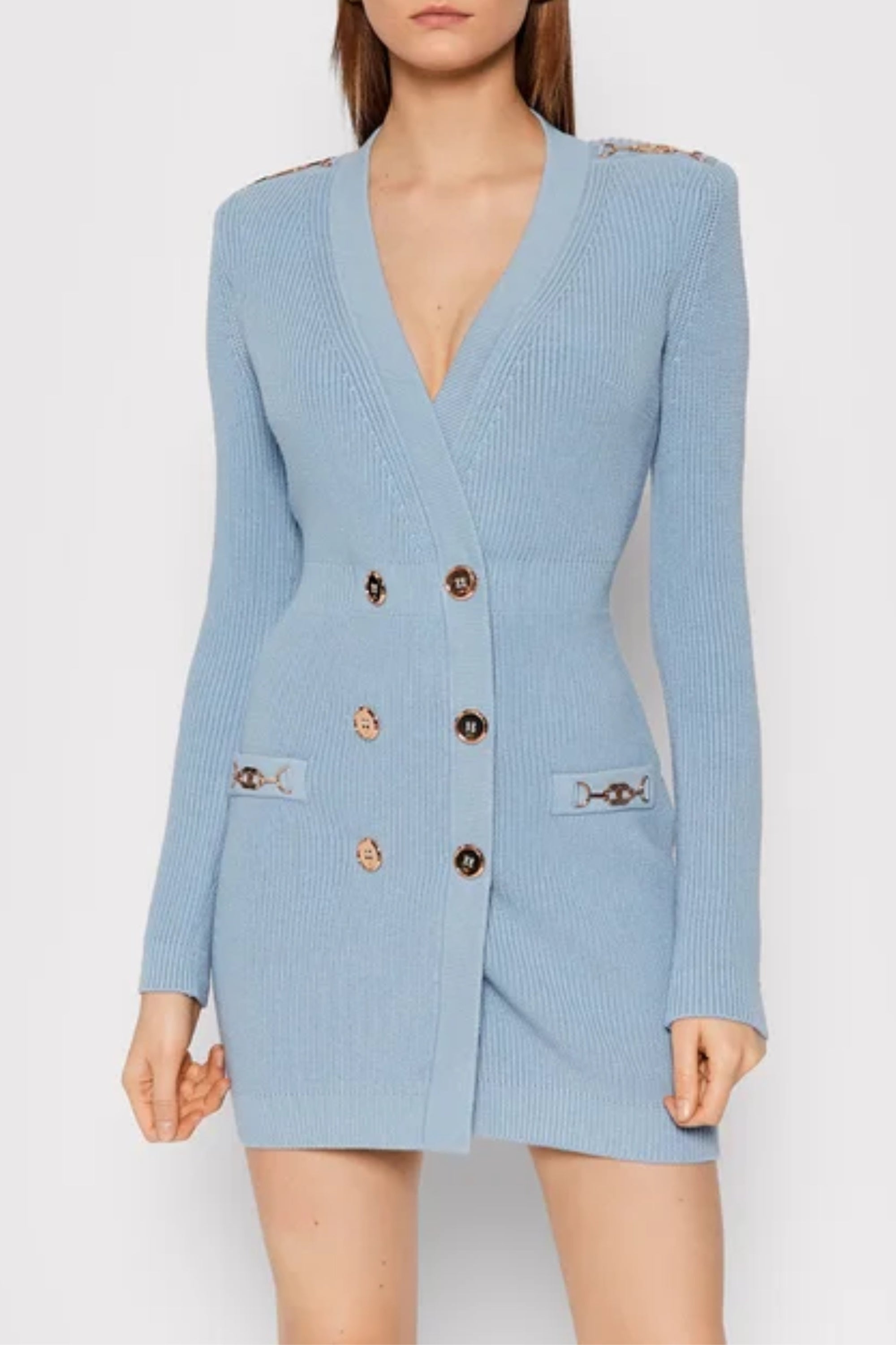 Flowering Girl Women Caroline Knit Metal Bottom Mini Dress In Blue