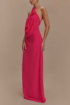 Flowering Girl Women Floral halterneck high collar maxi dress in Rose Pink