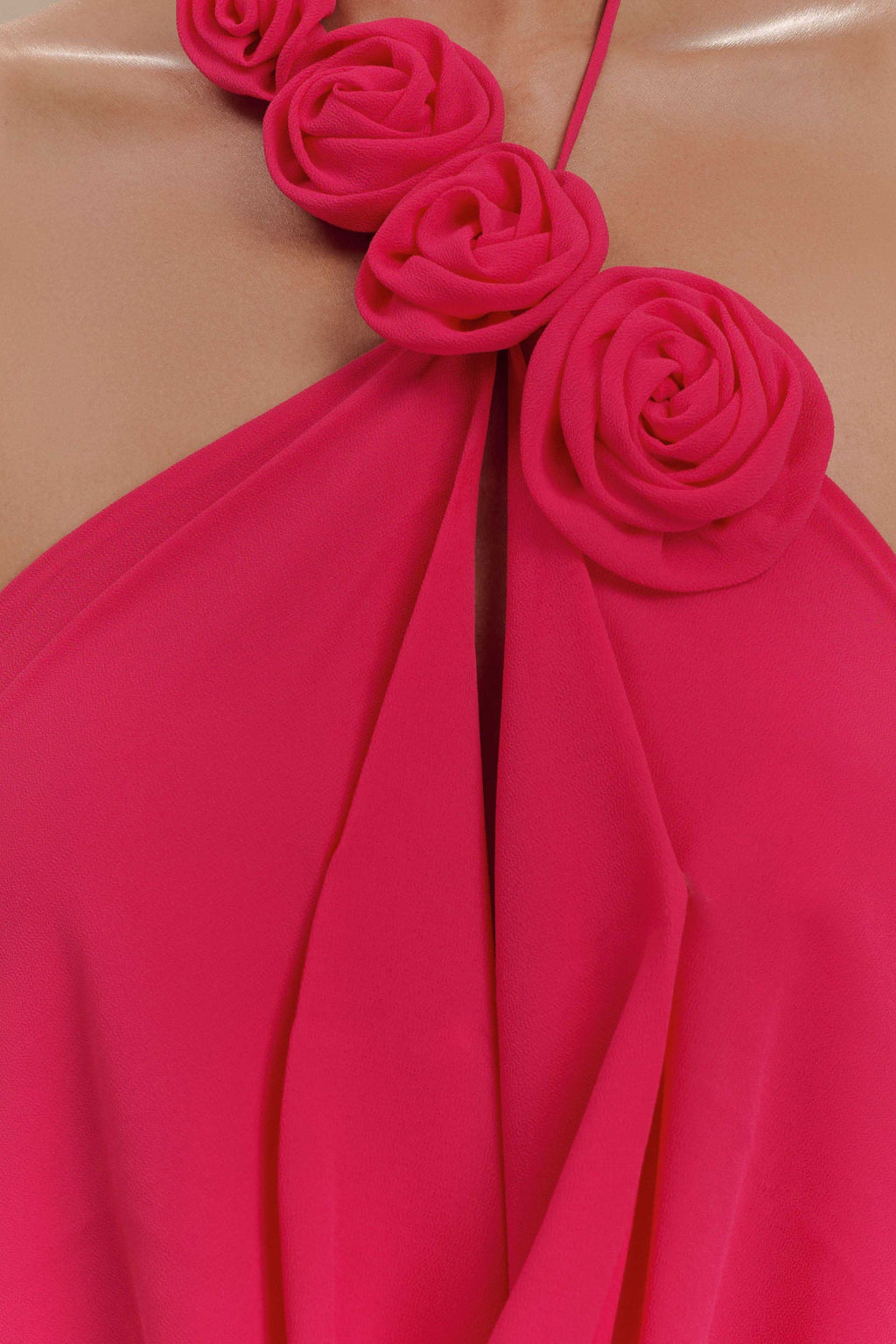 Flowering Girl Women Floral halterneck high collar maxi dress in Rose Pink