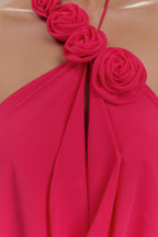 Flowering Girl Women Floral halterneck high collar maxi dress in Rose Pink