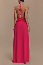 Flowering Girl Women Floral halterneck high collar maxi dress in Rose Pink