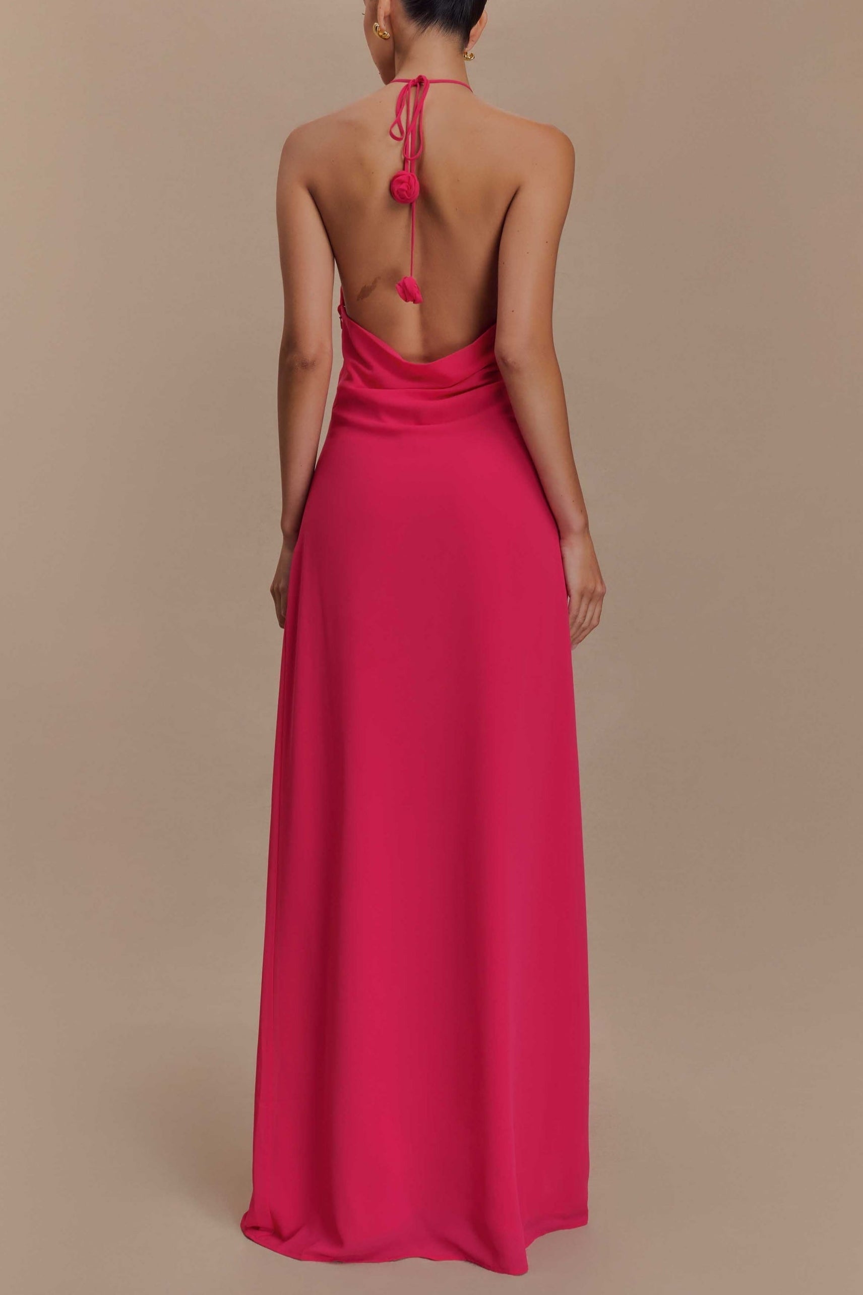 Floral halterneck high collar maxi dress in Rose Pink