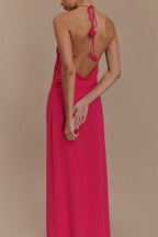 Flowering Girl Women Floral halterneck high collar maxi dress in Rose Pink