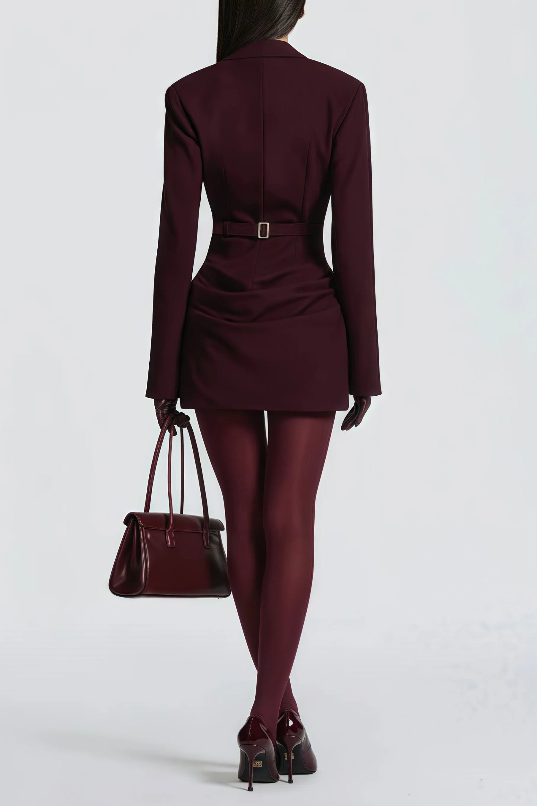 Flowering Girl Women Amelia v-Neck Ruched Blazer Mini Dress In Wine Red