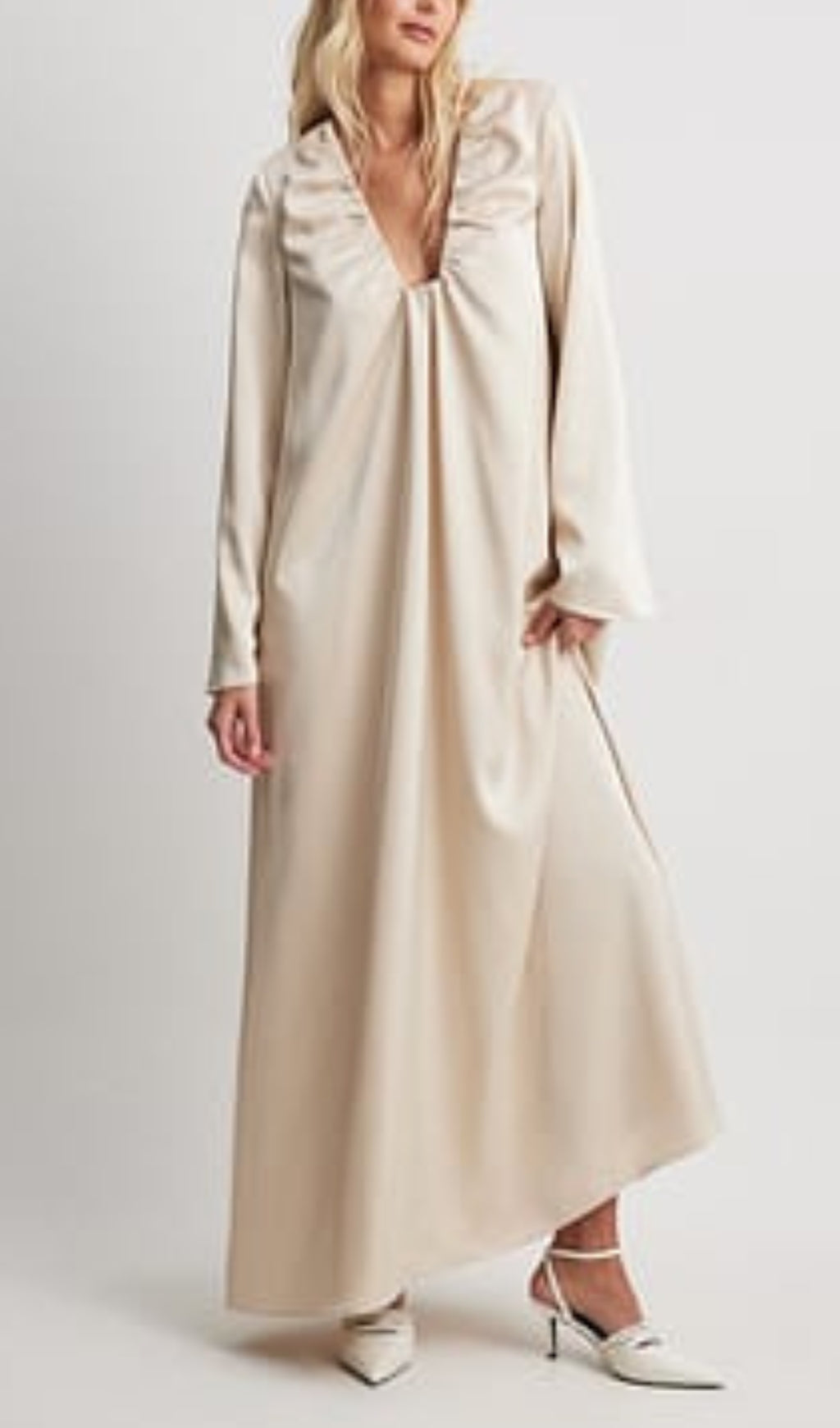 Flowering Girl Women Satin Gathered Neckline Maxi Dress