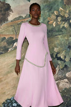 Flowering Girl Women damla Rhinestone embellished Long Sleeve Midi Dress - pink