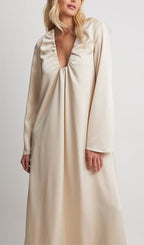 Flowering Girl Women SATIN GATHERED NECKLINE MAXI DRESS