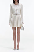 Flowering Girl Women Cream Knit Floral Trim Cardigan