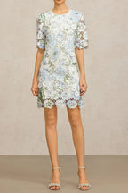 Flowering Girl Women Hazel Floral Printed Lace Mini Dress In Sky Blue