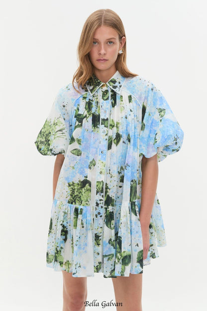 agatha floral print Mini Smock Dress in blue