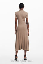 Flowering Girl Women camel bodycon midi dress with high neck