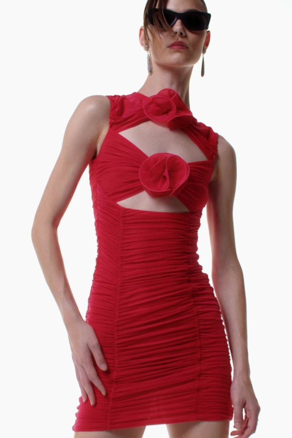 Flowering Girl Women Cutout Floral Mini Dresses In Red