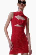 Flowering Girl Women Cutout Floral Mini Dresses In Red
