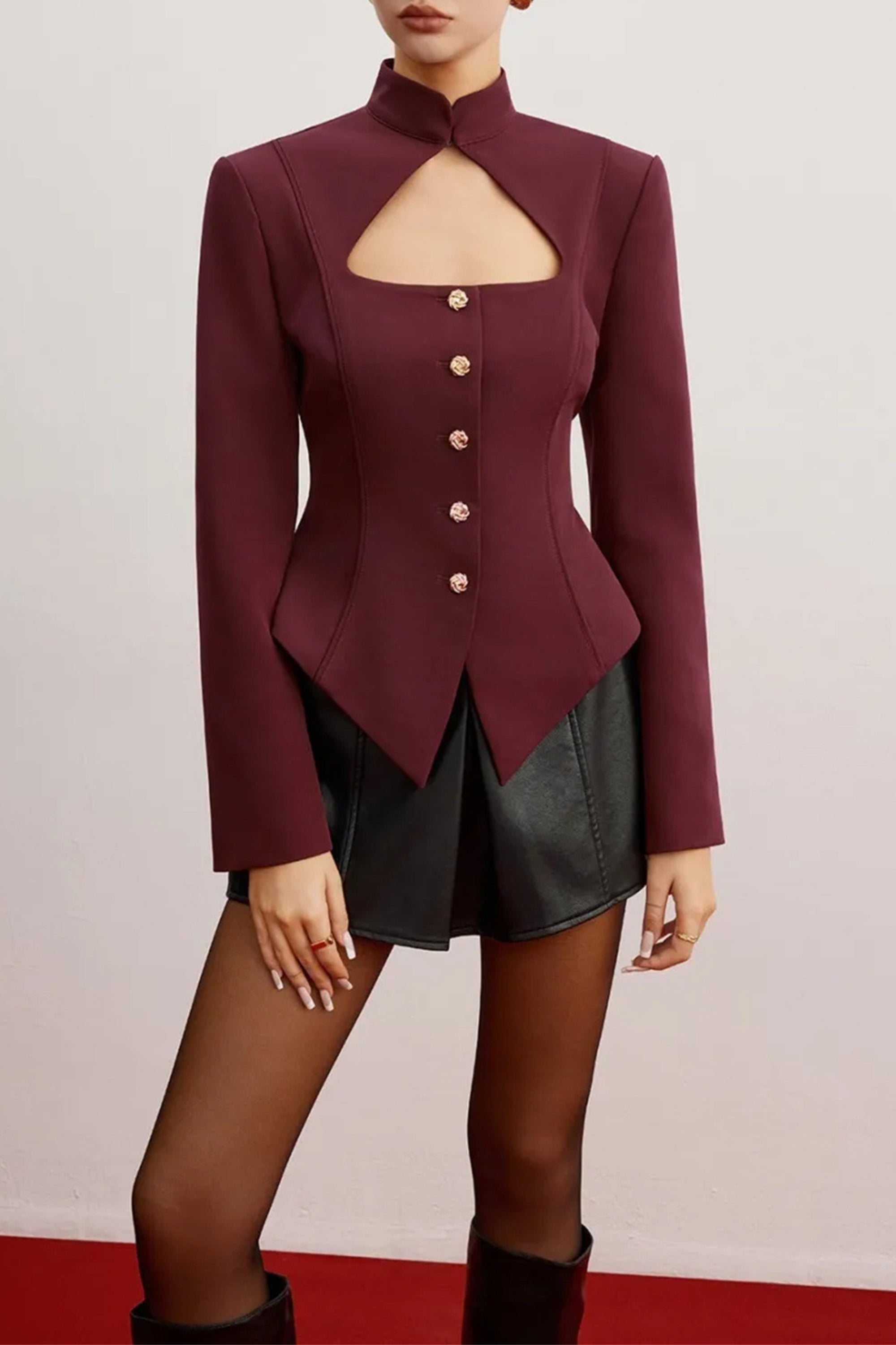 Stand Collar Cutout Blazer