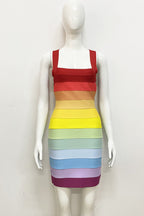 Flowering Girl Women Rainbow Sleeveless Bandage Mini Dresses