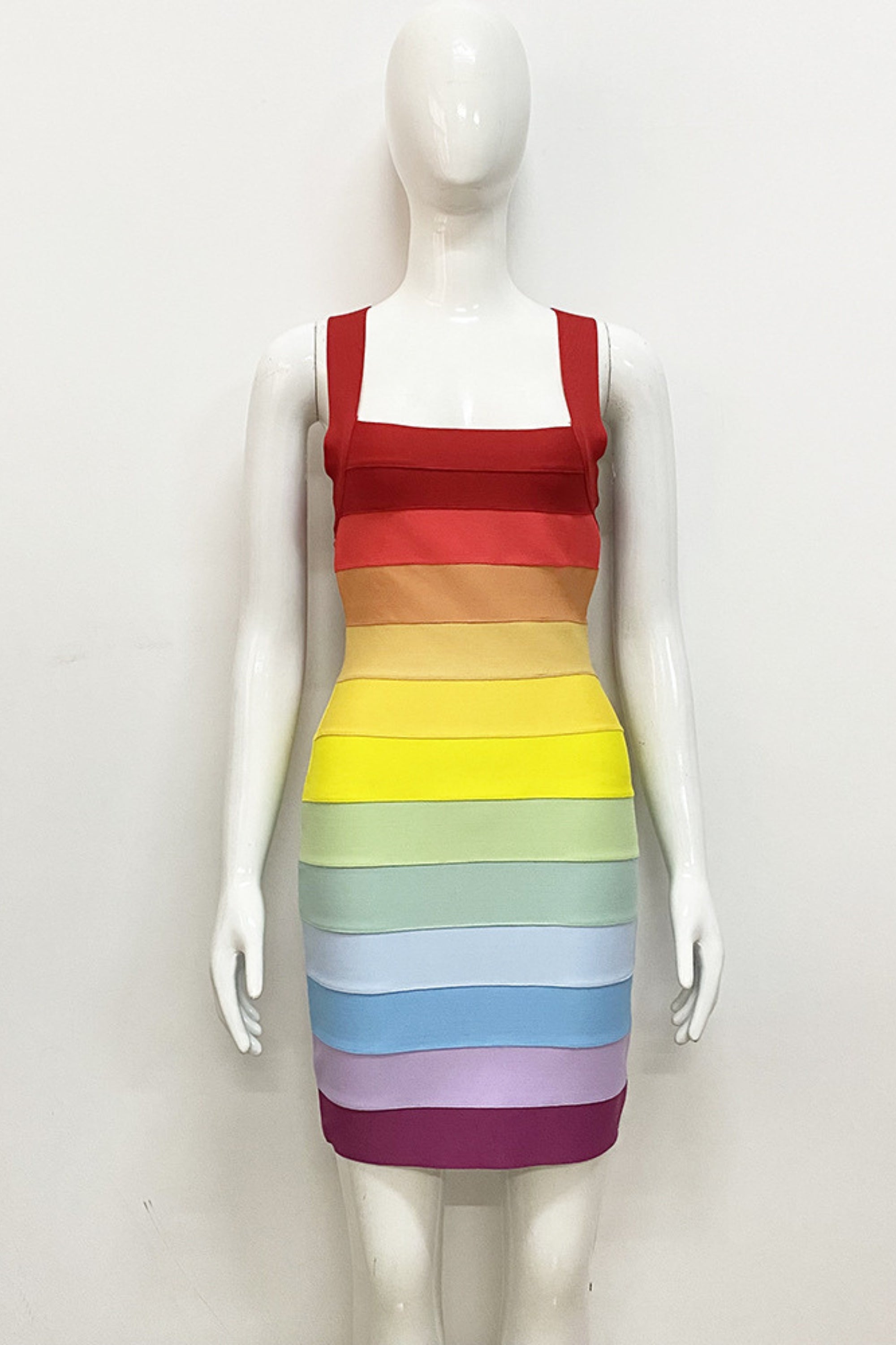 Flowering Girl Women Rainbow Sleeveless Bandage Mini Dresses