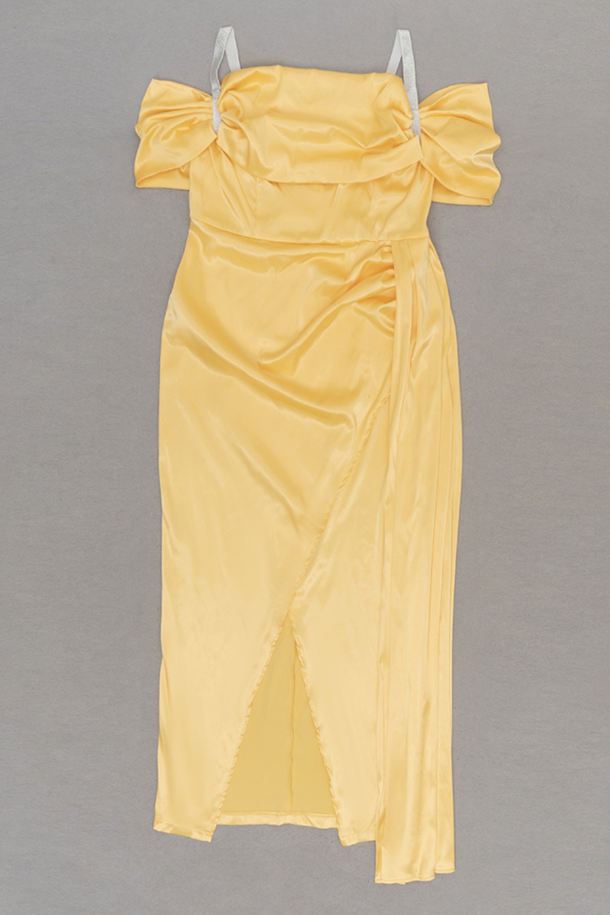 Flowering Girl Women Satin Drape High Split Midi Dresses In Yellow