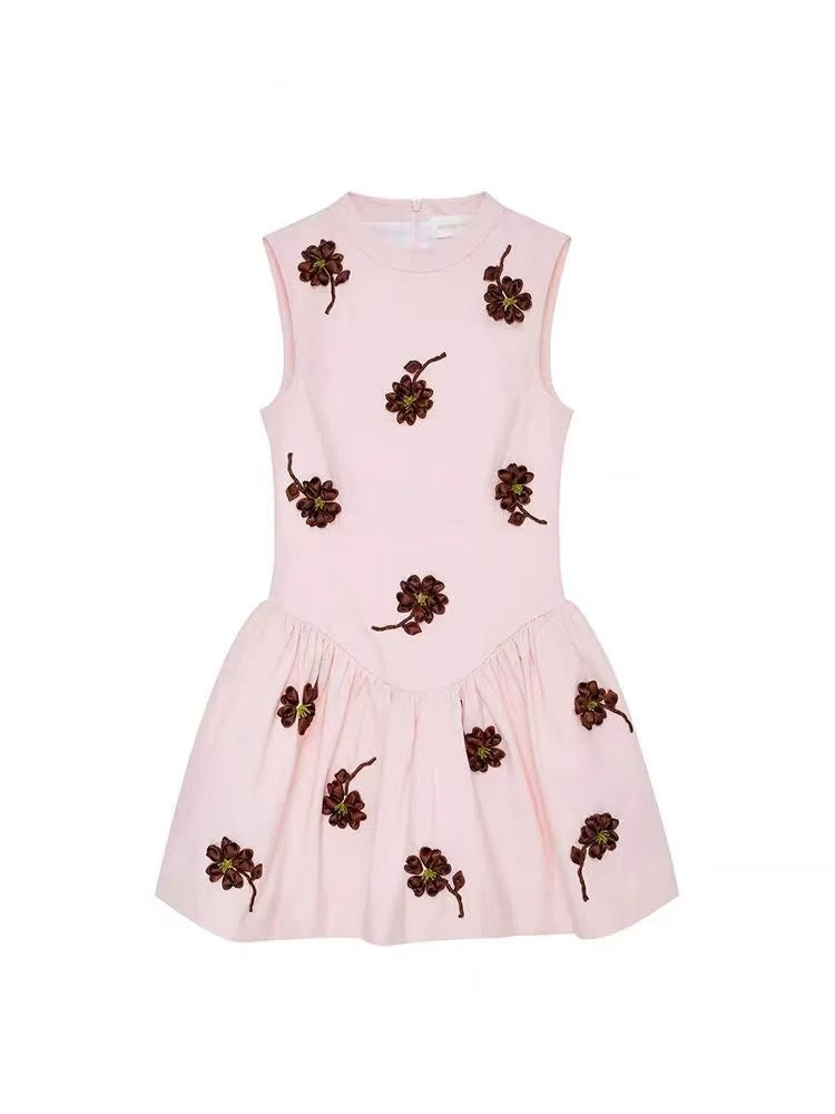 Flowering Girl Women Vivien Flower Embellished Puffy Mini Dress In Pink