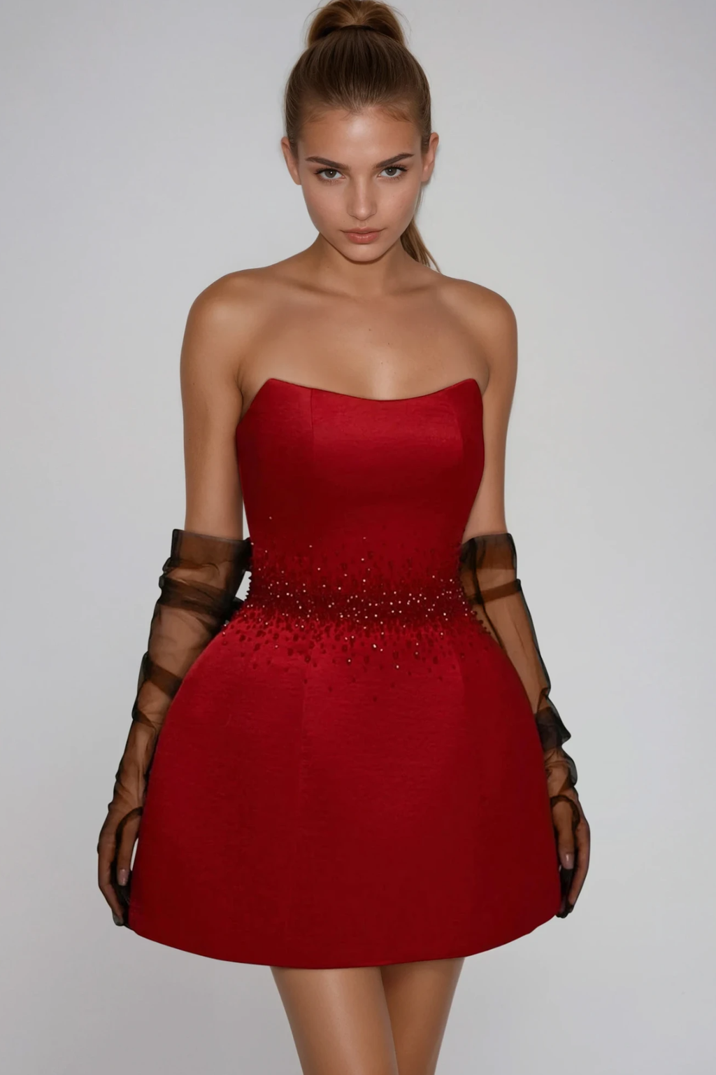 Flowering Girl Women Fakhriyya Strapless Rhinestone Mini Dress