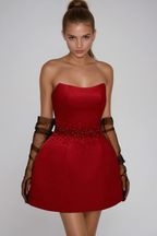 Flowering Girl Women Fakhriyya Strapless Rhinestone Mini Dress