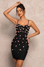 Violet Black 3D Rose Appliqués Bodycon Mini Dress