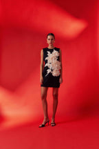 mandy 3d flower embellished Mini Dress in Black