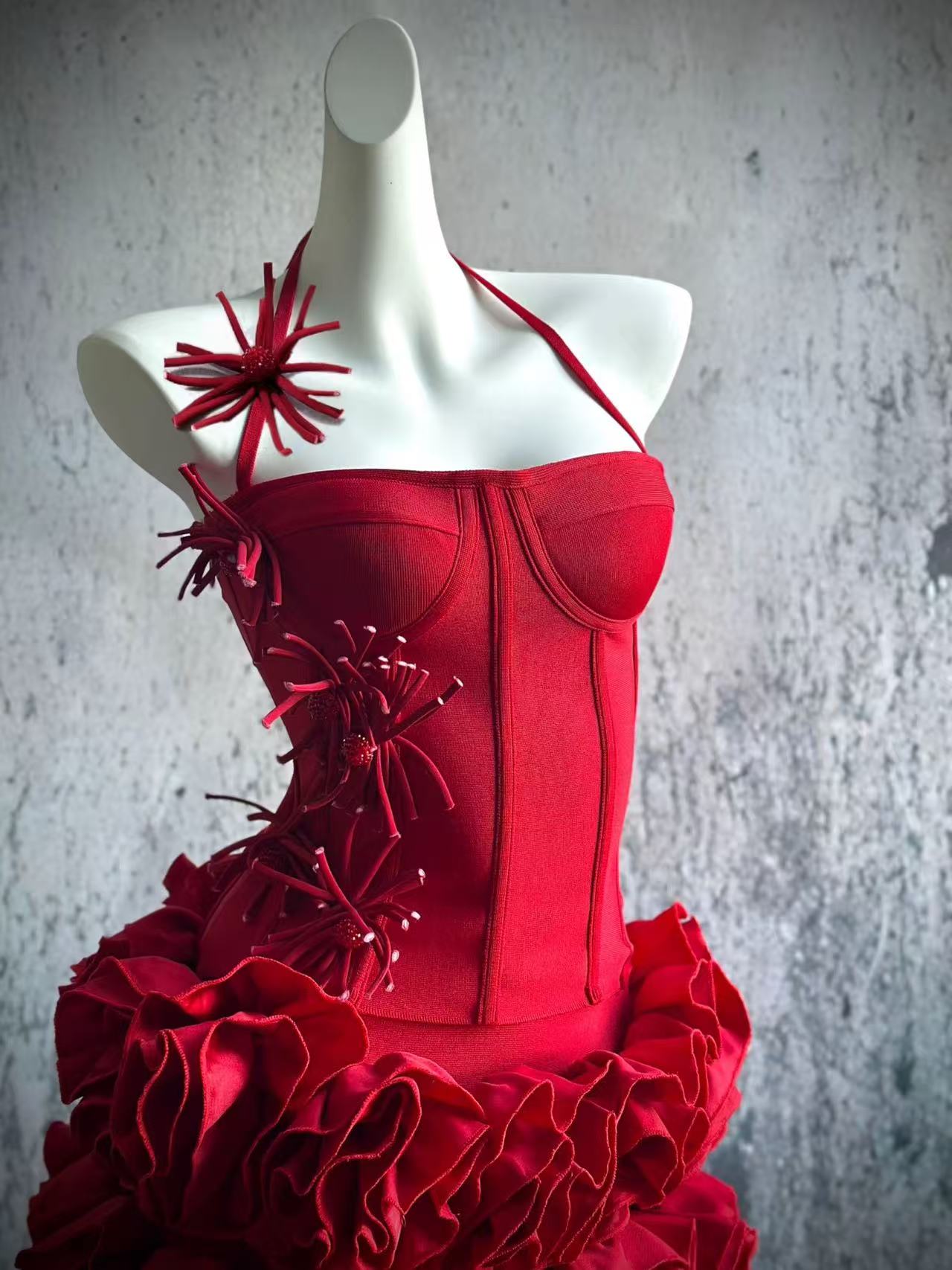 Flowering Girl Women Corset Floral Mini Skirt Suit In Red