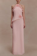 helen off-shoulder Chiffon Flower Maxi Dress - Baby Pink