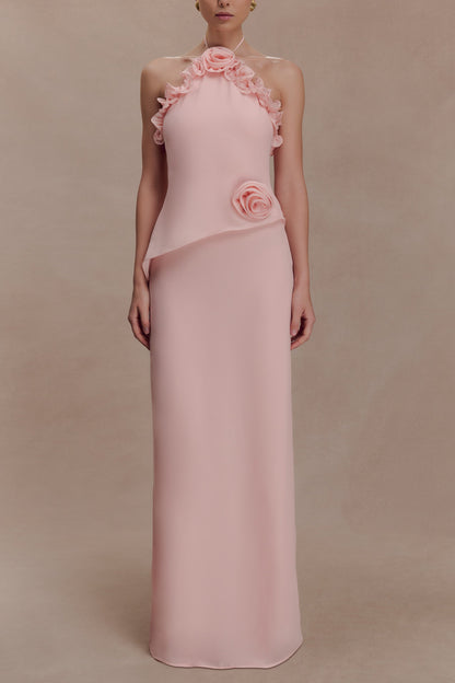 helen off-shoulder Chiffon Flower Maxi Dress - Baby Pink
