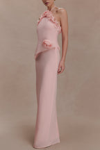 helen off-shoulder Chiffon Flower Maxi Dress - Baby Pink