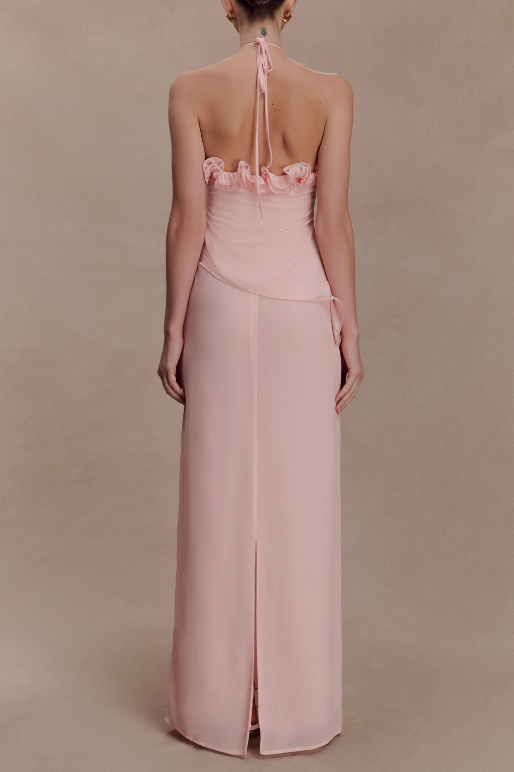helen off-shoulder Chiffon Flower Maxi Dress - Baby Pink
