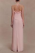 helen off-shoulder Chiffon Flower Maxi Dress - Baby Pink