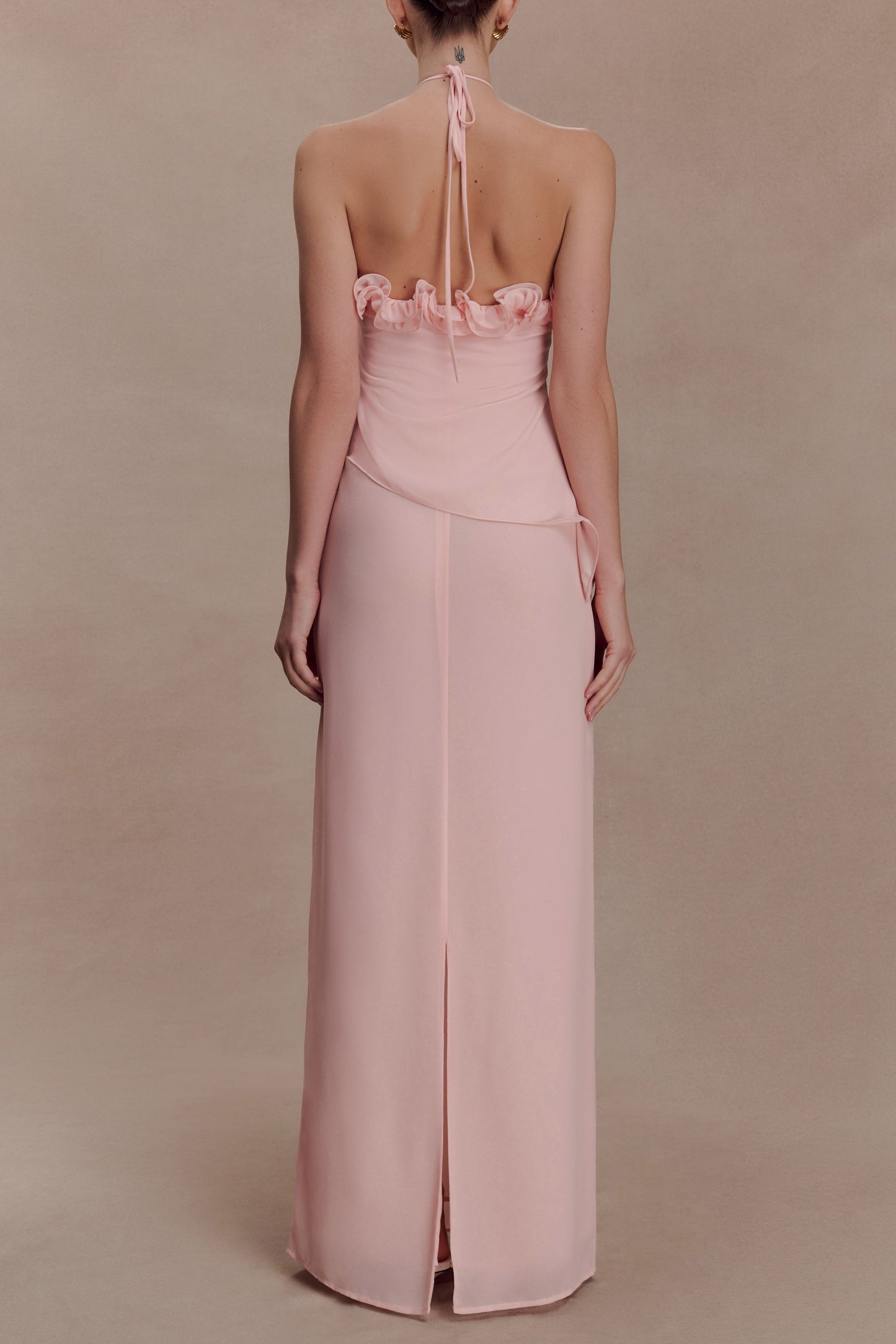 helen off-shoulder Chiffon Flower Maxi Dress - Baby Pink