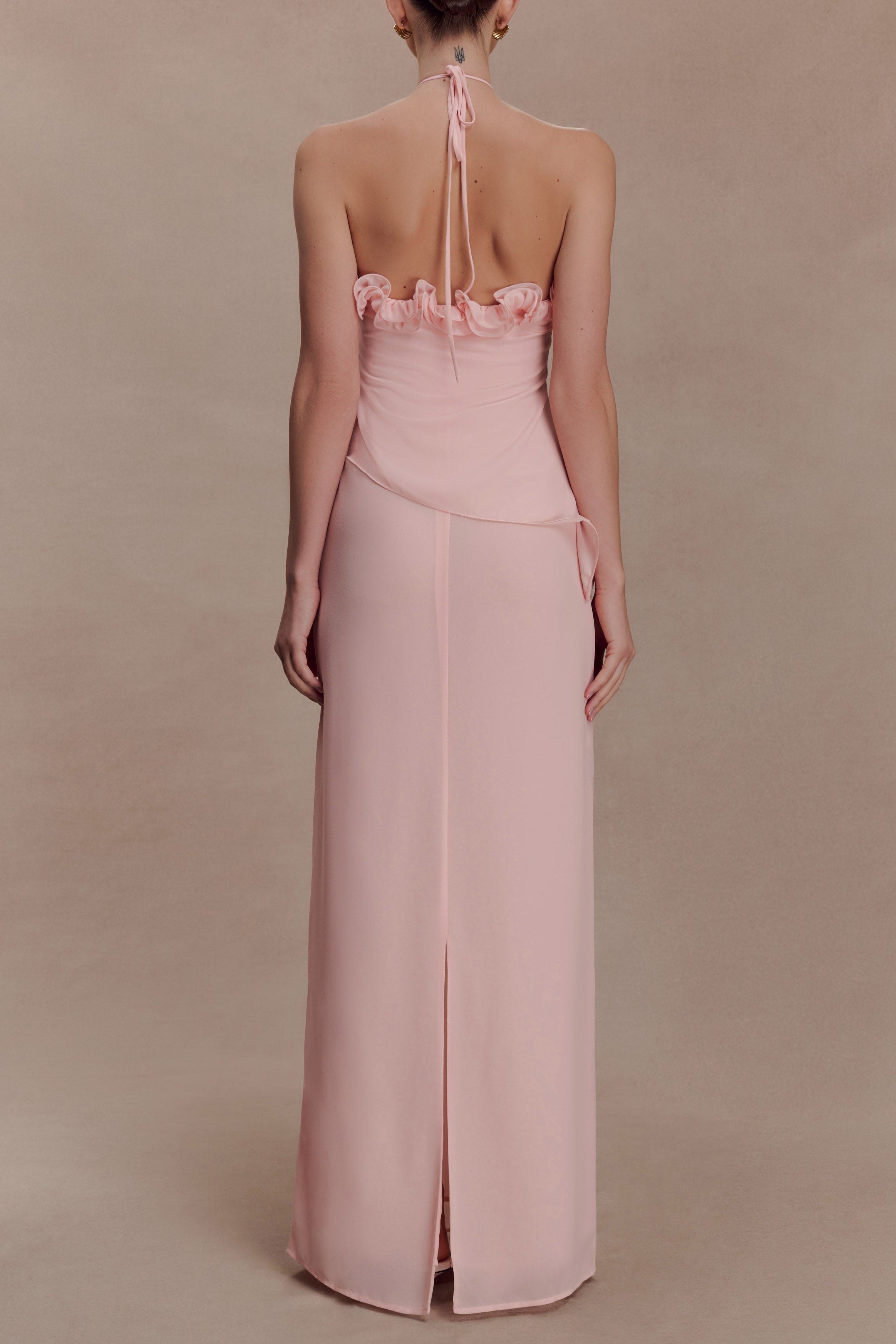 helen off-shoulder Chiffon Flower Maxi Dress - Baby Pink